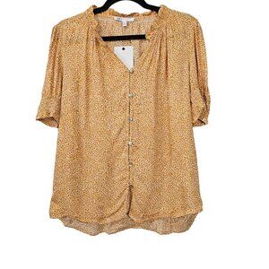 DR2 Short Sleeve Animal Orange Button Down Blouse